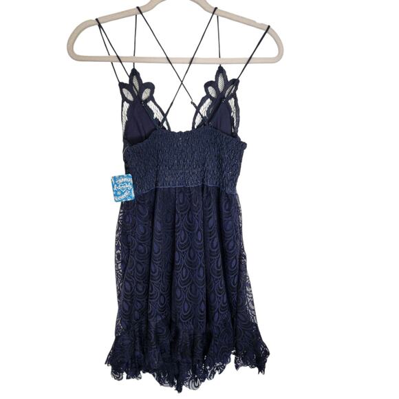 Free People FP One Adella Burnout Velvet Slip Lace Navy Blue Dress Sz Small NWT - Picture 4 of 6